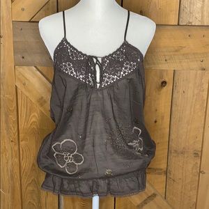 Hollister Brown Beaded & Embroidered Tank
